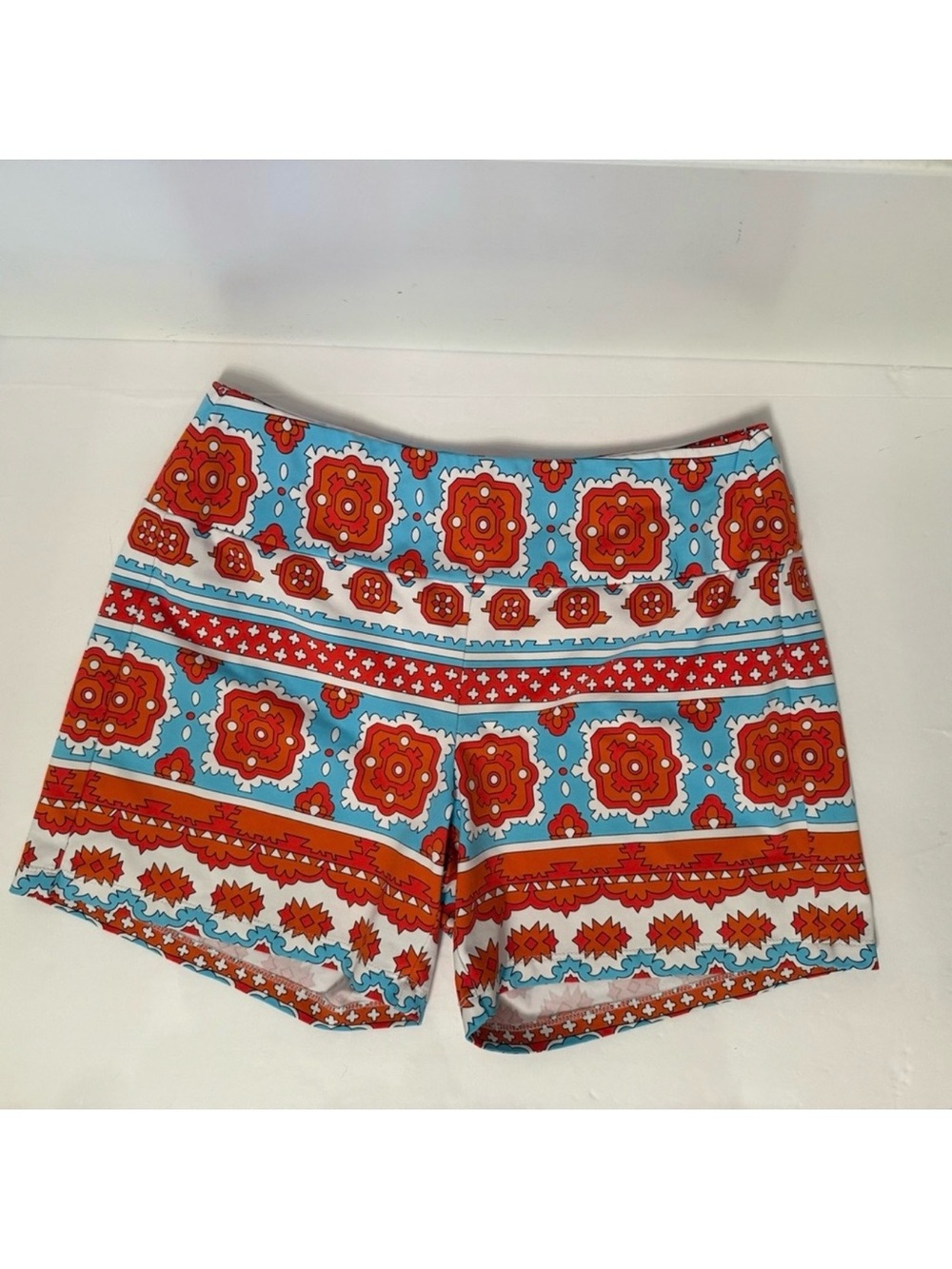 J. McLaughlin High Waist Blue Orange White Floral Shorts Size S stretch pull on